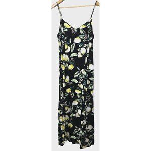 Xhilaration 0X Black Lemon Floral Maxi Dress Cottagecore Euro Summer Double Slit